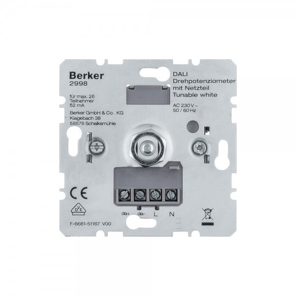 Berker 2998 DALI Drehpotenziometer Tunable White mit Netzteil Softrastung