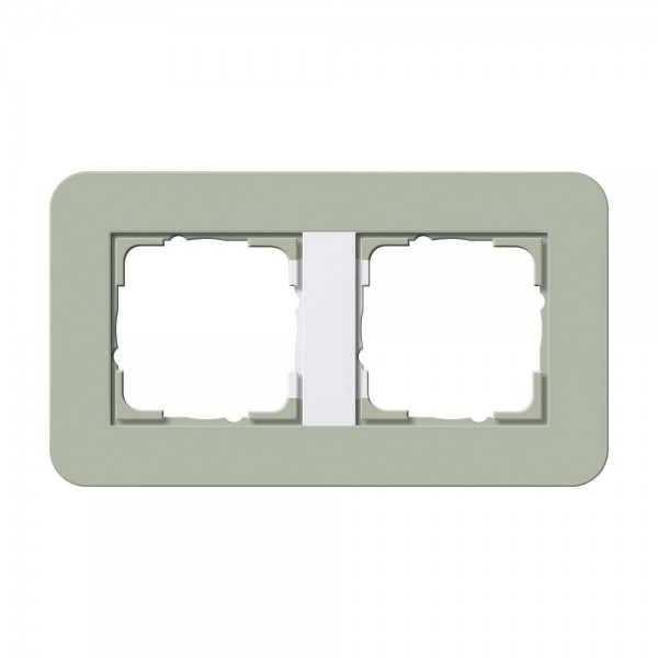 Gira 0212415 Abdeckrahmen 2-fach Graugrün Soft-Touch mit Trägerrahmen Reinweiß glänzend E3