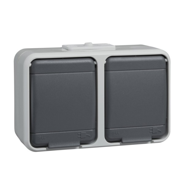 Elso 445409 Steckdose 2-fach waagerecht IP44 Aqua-Top licht-/basaltgrau