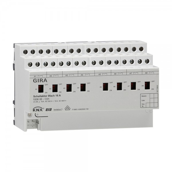 Gira 100600 KNX Schaltaktor 8-fach 16 A mit Handbetätigung