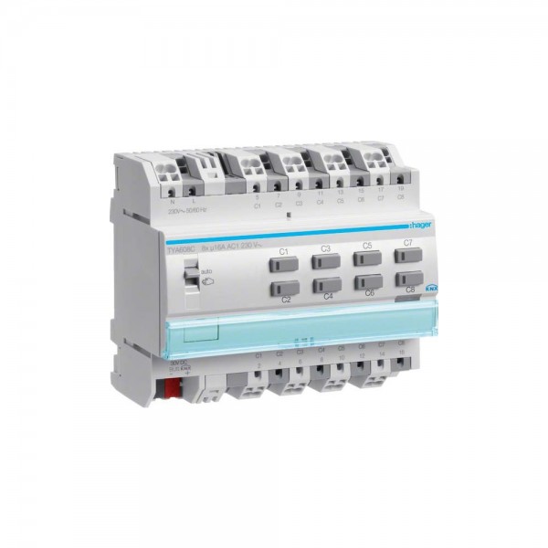 Hager TYA608C Schalt-/Jalousieaktor pro 16 A 8/4-fach mit Handbedienung ohne Bus KNX