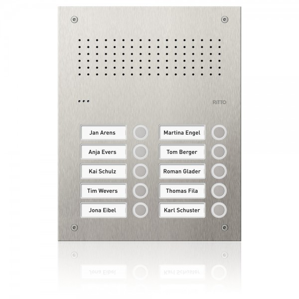 Ritto Acero pur Edelstahl-Türstation Audio 10 WE, 10 Klingelstasten, 2 Spalten RGE1812225