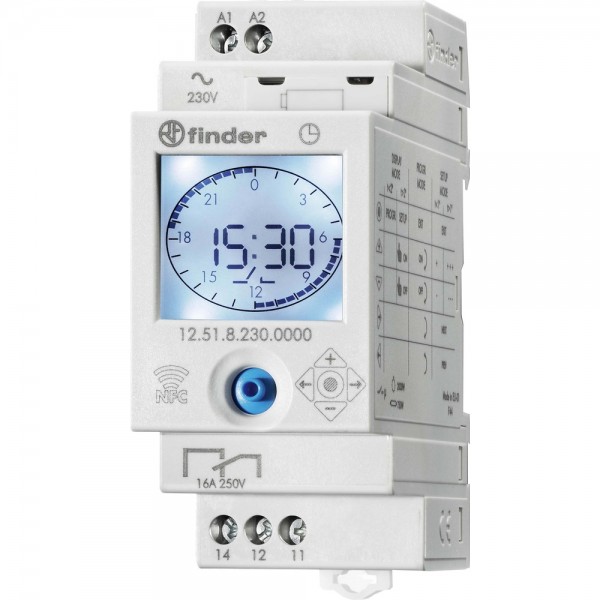 Finder 12.51.8.230.0000 Zeitschaltuhr mit LCD-Anzeige für Reiheneinbau 1W 16A 230V