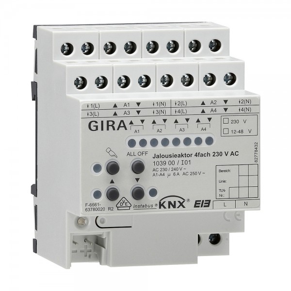 Gira 103900 KNX Jalousieaktor 4-fach AC 230 V / DC 12 - 48 V mit Handbetätigung