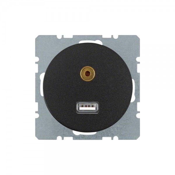 Berker 3315392045 USB/ 3,5 mm Audio Steckdose R.1/R.3 schwarz glänzend
