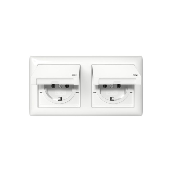 Gira 415803 SCHUKO-Steckdose 2-fach 16 A 250 V~ mit Klappdeckel System 55 Reinweiß glänzend