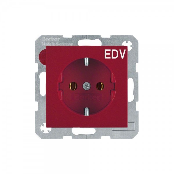 Berker 47438922 Steckdose SCHUKO mit Aufdruck „EDV“ S.1/B.3/B.7 rot glänzend