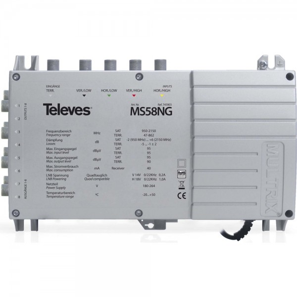 Televes MS58NG 5 in 8 Multischalter “MULTRIX” mit Schaltnetzteil im Gussgehäuse