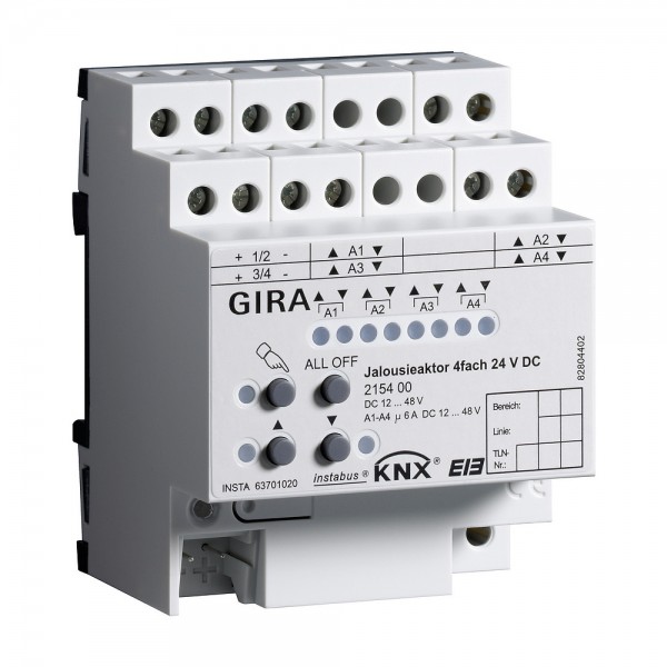 Gira 215400 KNX Jalousieaktor 4-fach DC 24 V mit Handbetätigung