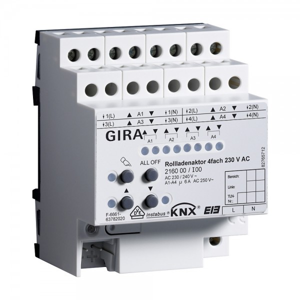 Gira 216000 KNX Rollladenaktor 4-fach AC 230 V mit Handbetätigung