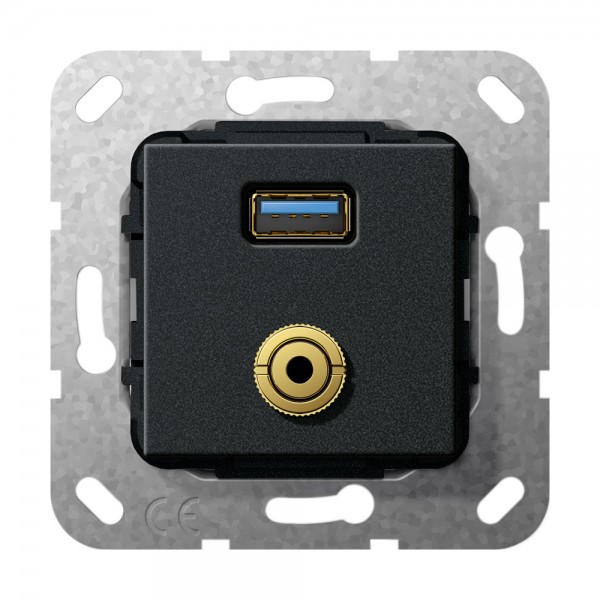 Gira 568610 Einsatz USB 3.0 Typ A und Miniklinke 3,5mm Kupplung Schwarz Matt