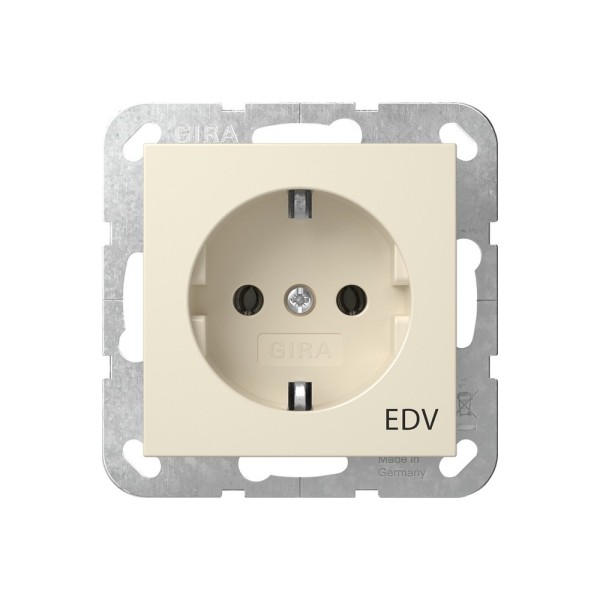 Gira 445801 SCHUKO-Steckdose 16 A 250 V~ mit Aufdruck "EDV" System 55 Cremeweiß glänzend