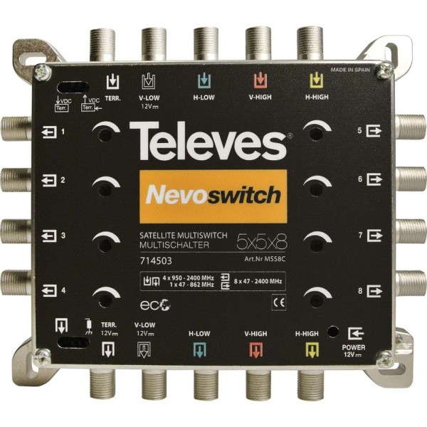 Televes MS58C 5 in 8 Guss-Multischalter NEVO receiverpowered kaskadierbar ohne Netzteil