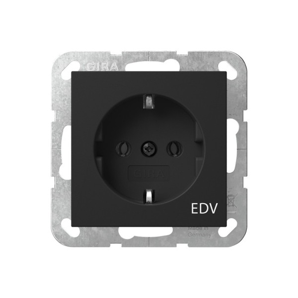 Gira 4458005 SCHUKO-Steckdose 16 A 250 V~ mit Aufdruck "EDV" System 55 Schwarz matt