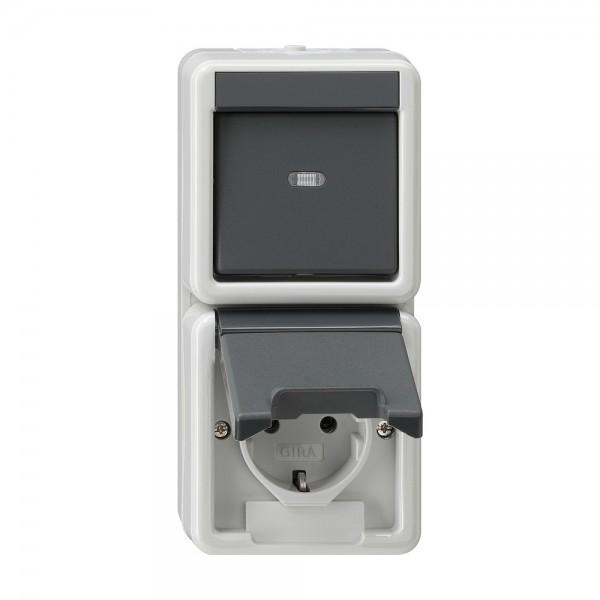 Gira 017630 Kombination Wippschalter/Steckdose Wassergeschützt Aufputz IP44 Grau