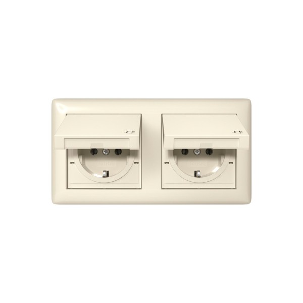 Gira 415801 SCHUKO-Steckdose 2-fach 16 A 250 V~ mit Klappdeckel System 55 Cremeweiß glänzend