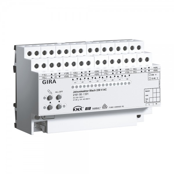 Gira 216100 KNX Jalousieaktor 8-fach AC 230 V / DC 12 -48 -V mit Handbetätigung
