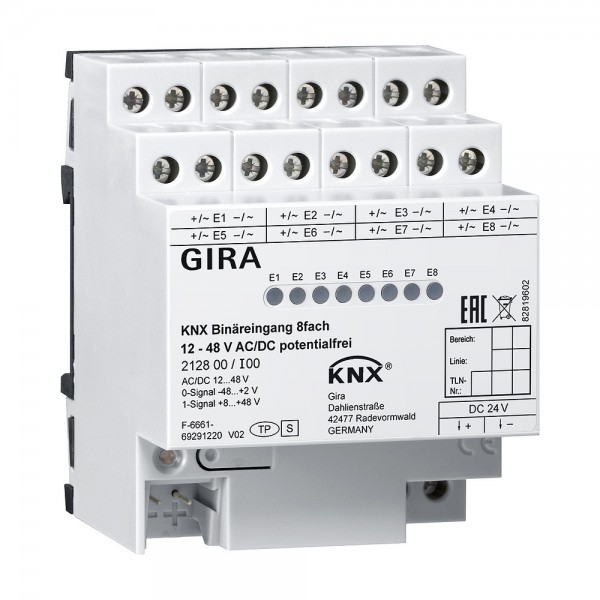 Gira 212800 KNX Binäreingang 8-fach 12 - 48 V AC/DC potenzialfrei