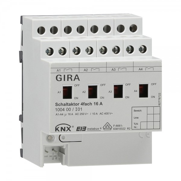 Gira 100400 KNX Schaltaktor 4-fach 16 A mit Handbetätigung