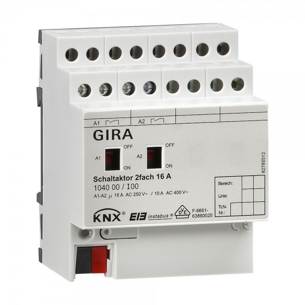 Gira 104000 KNX Schaltaktor 2-fach 16 A mit Handbetätigung